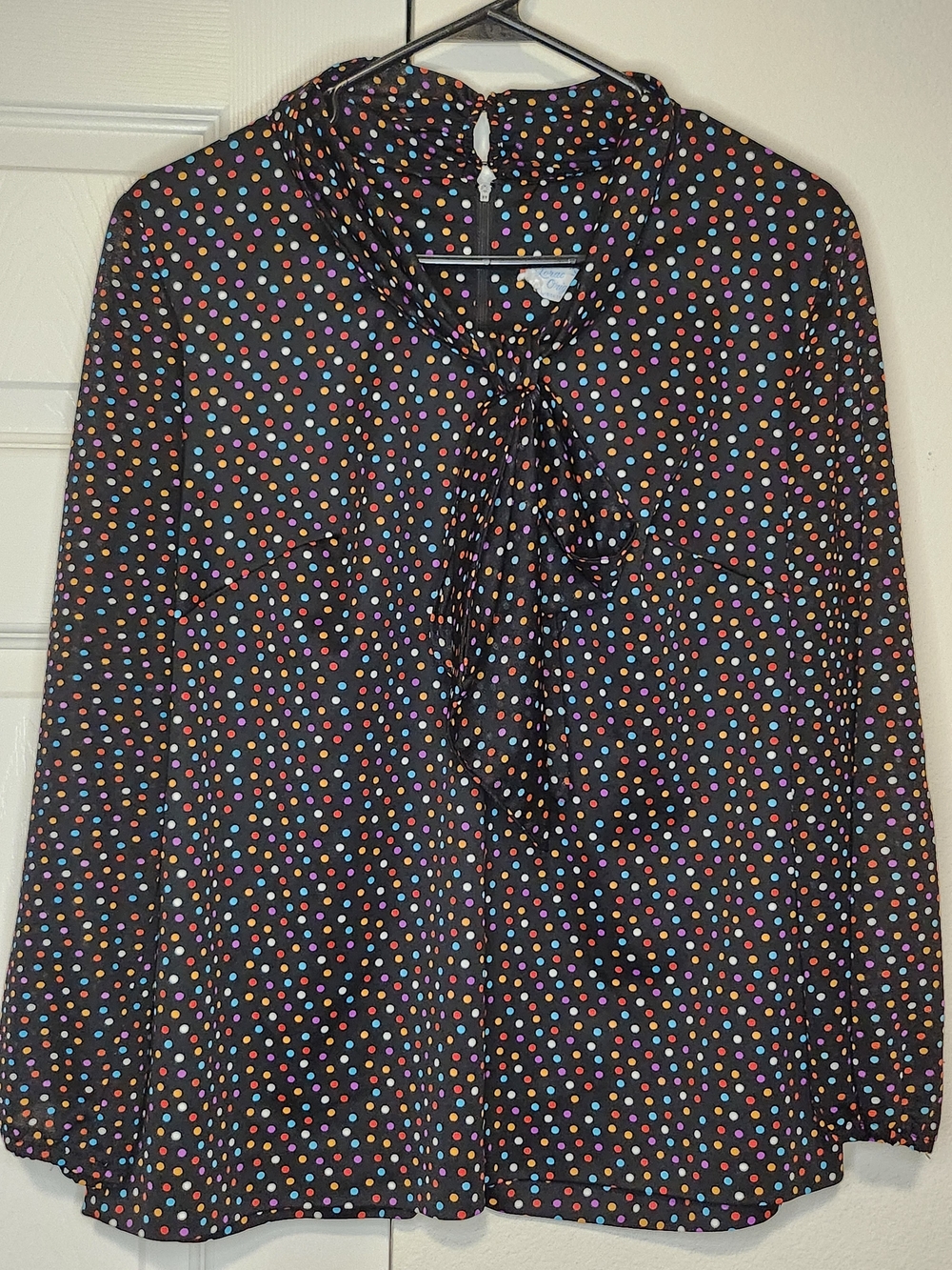 LORAC Black Long-Sleeve Polka Dot Tie-Neck Blouse